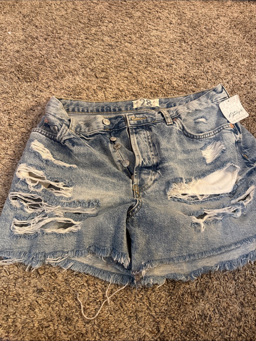 We The Free Light Blue Distressed Denim Jean Shorts